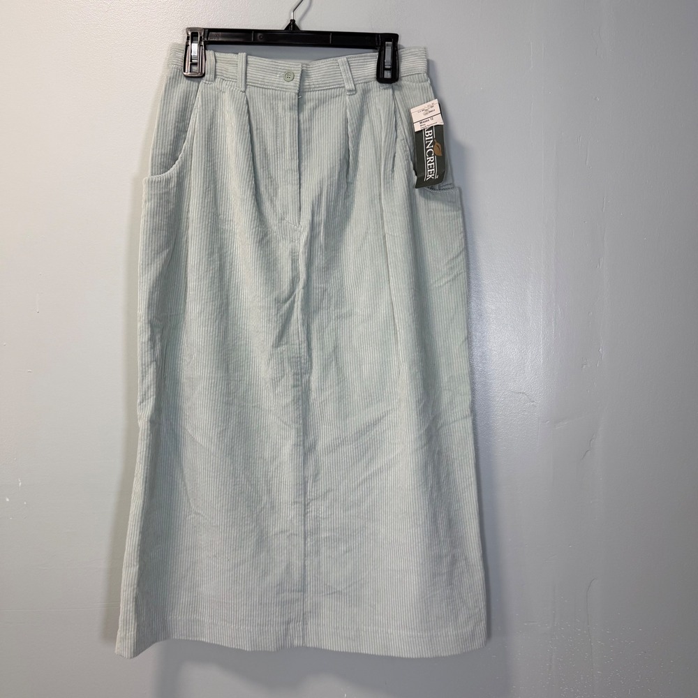 Vintage 90s Cabin Creek Corduroy Midi Skirt Light Green Blue Size 12 NWT